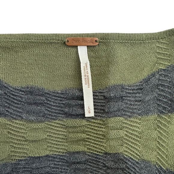 Free People LRG Olive & Gray Striped Crumbled Ruched Cardigan - Picture 3 of 5